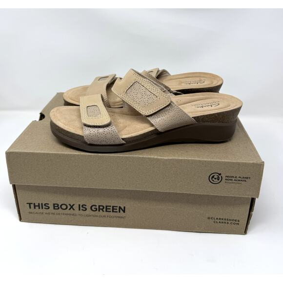 Clarks Women's Calenne Maye Wedge Sandal, Sand Combi,  Size 9.5 - Picture 1 of 7